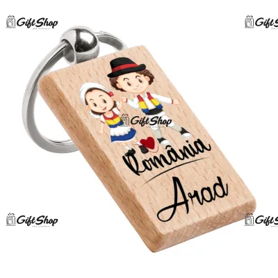 Copii port popular arad romania, breloc din lemn, model 025